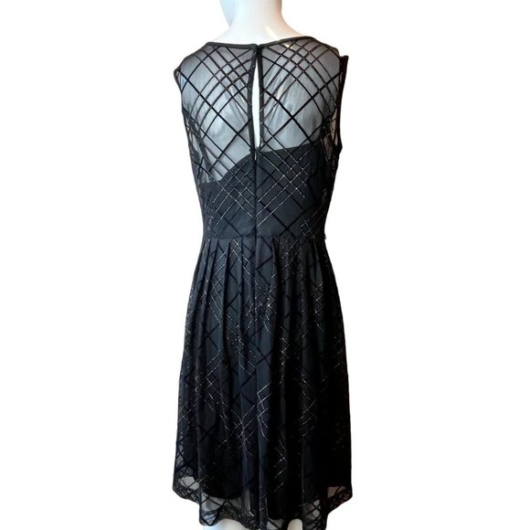 Ellen Tracy Women Metallic Fit & Flare Cocktail Dress Back Key Hole Black Size 6 - Picture 2 of 8